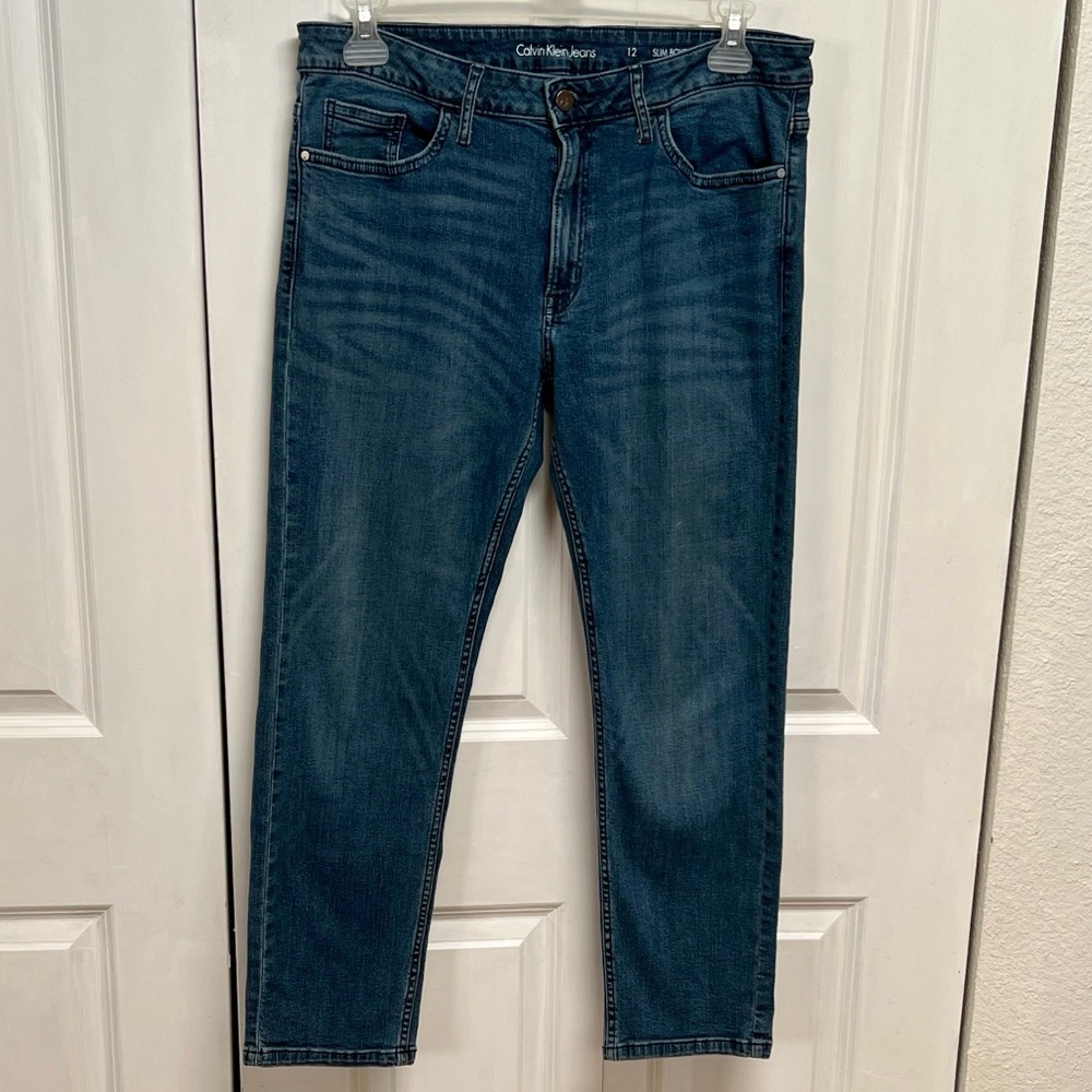 Calvin Klein Dark Blue Boyfriend 5 Pocket Crop Jeans Size 12 Slim